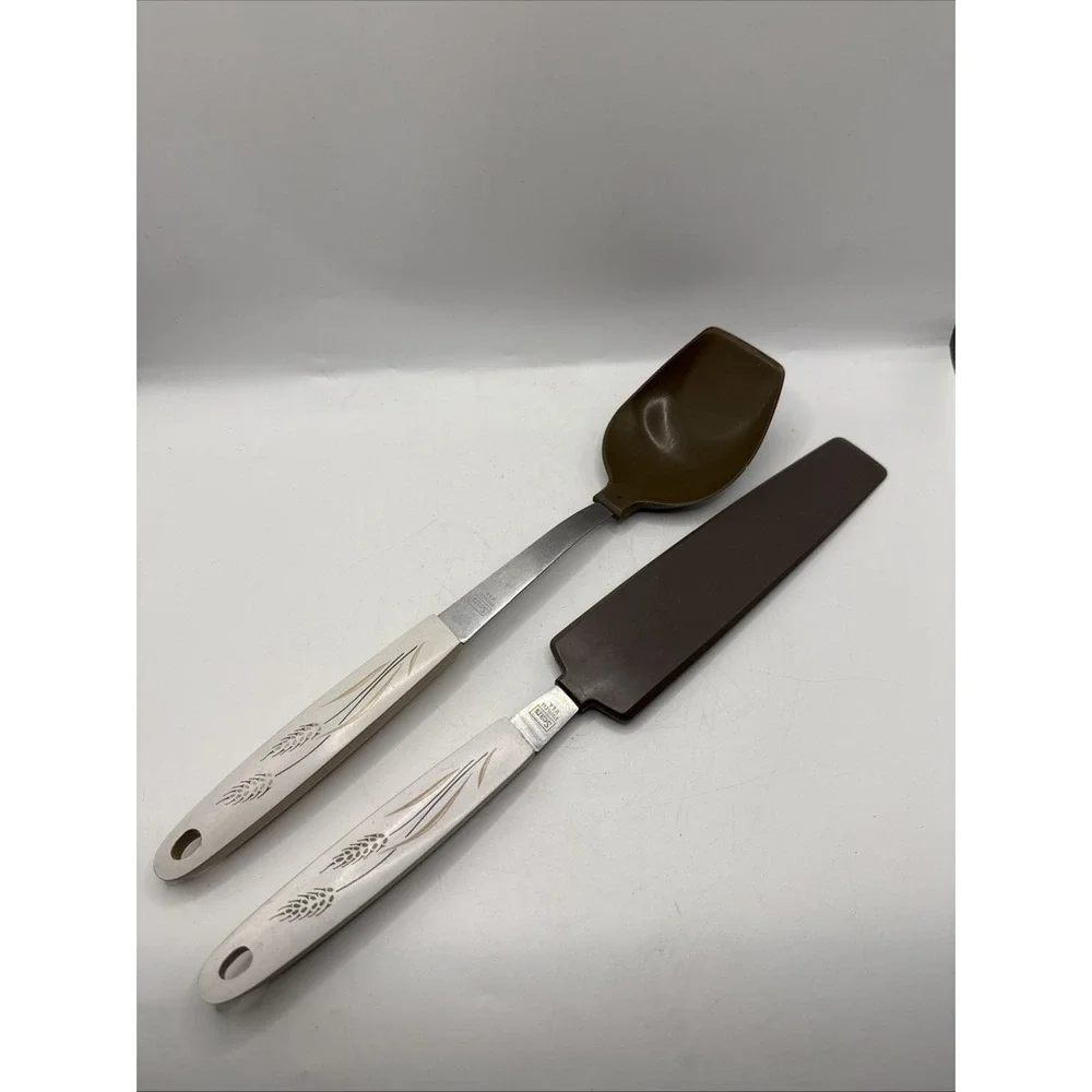 Vintage Sears Spreader Spatula & Spoon MCM Wheat Design